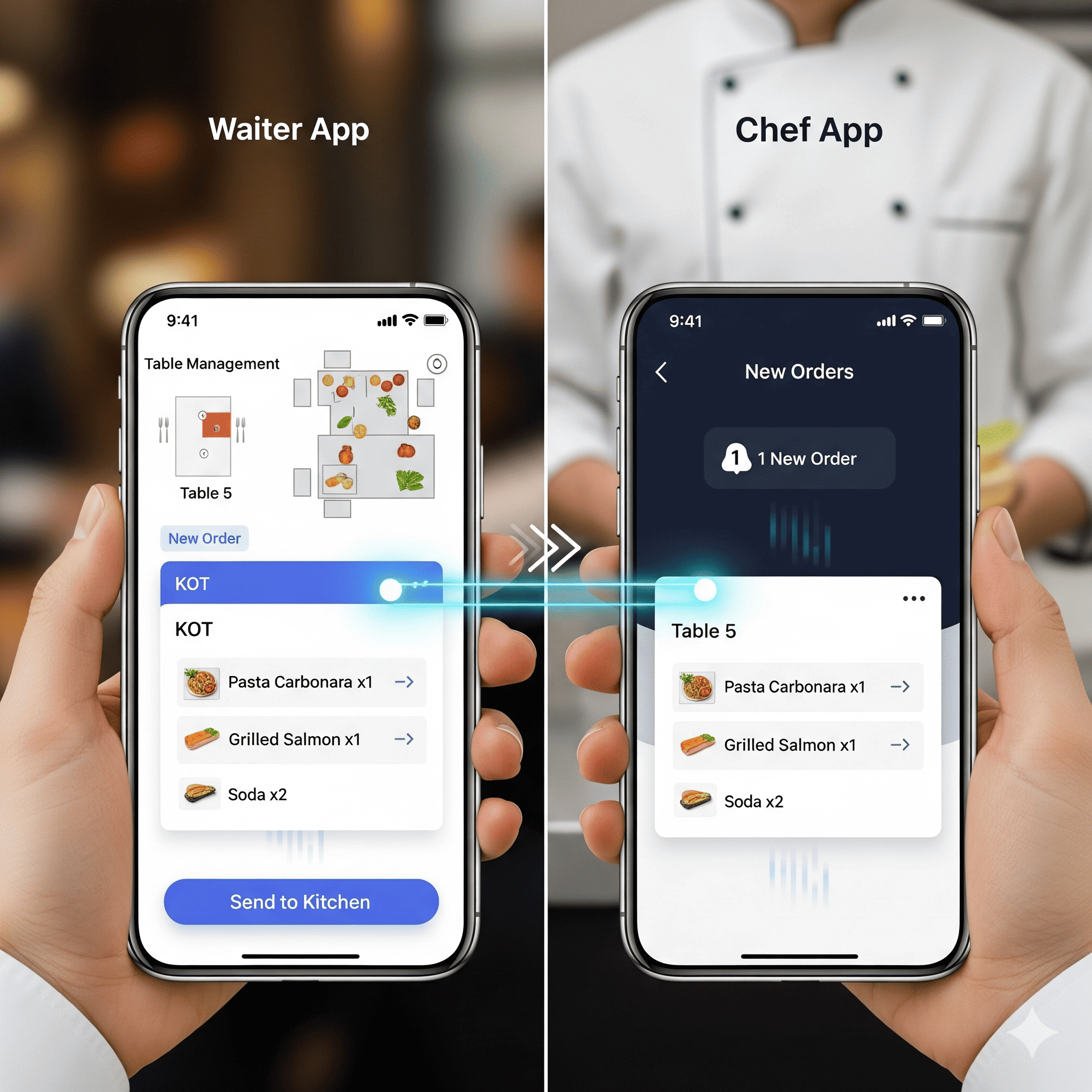 Waiter taking an order on a tablet in a restaurant