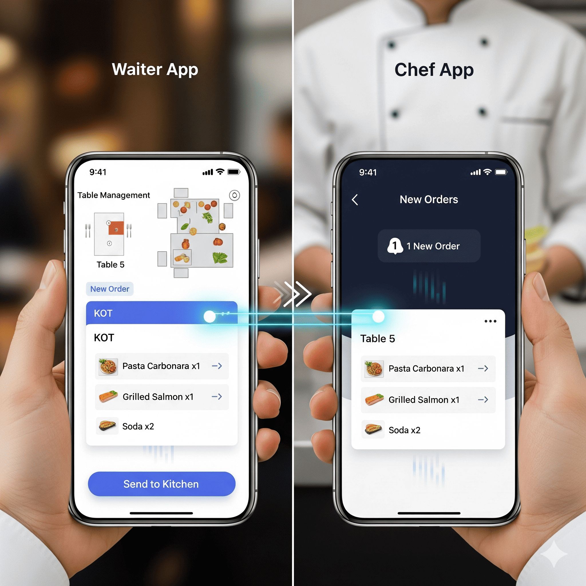 Waiter taking an order on a tablet in a restaurant
