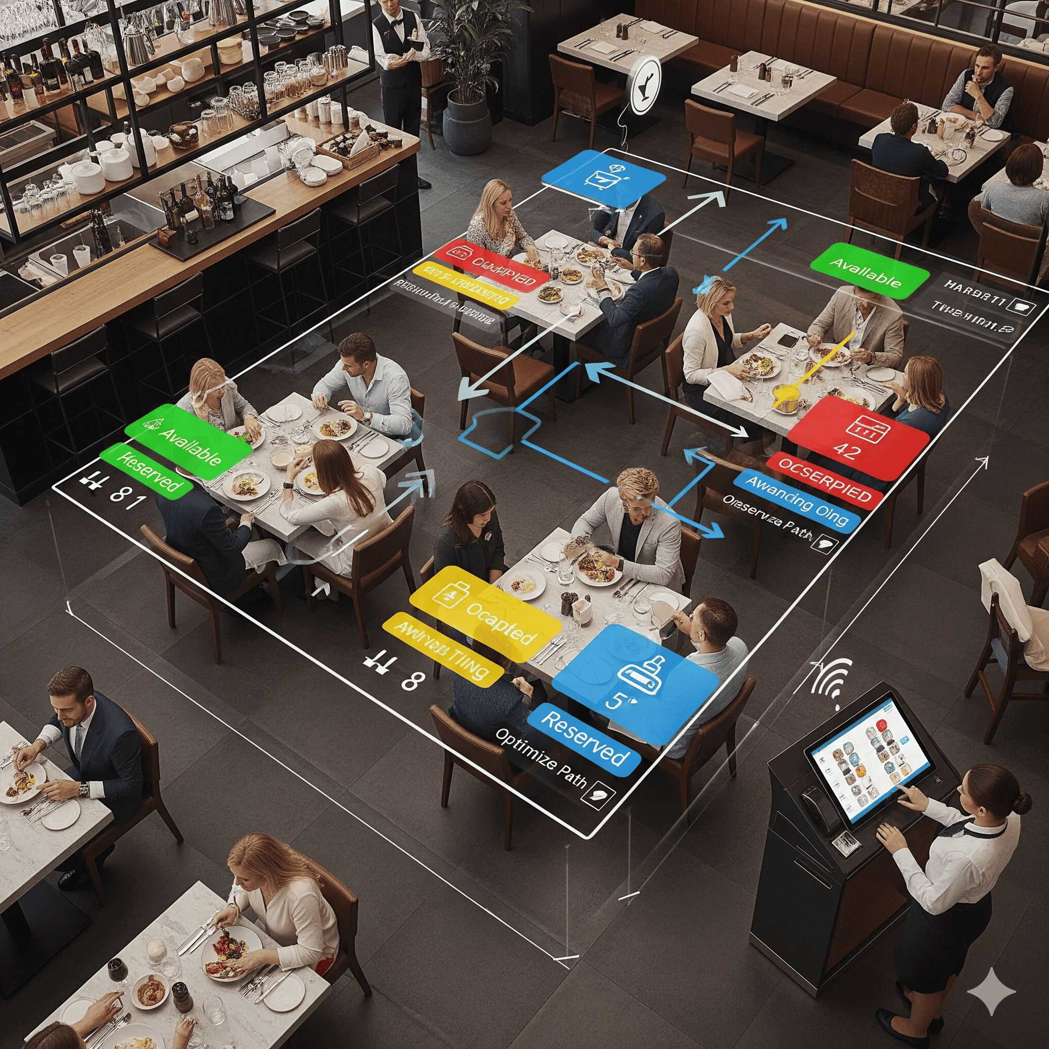 Elegant restaurant interior with managed tables