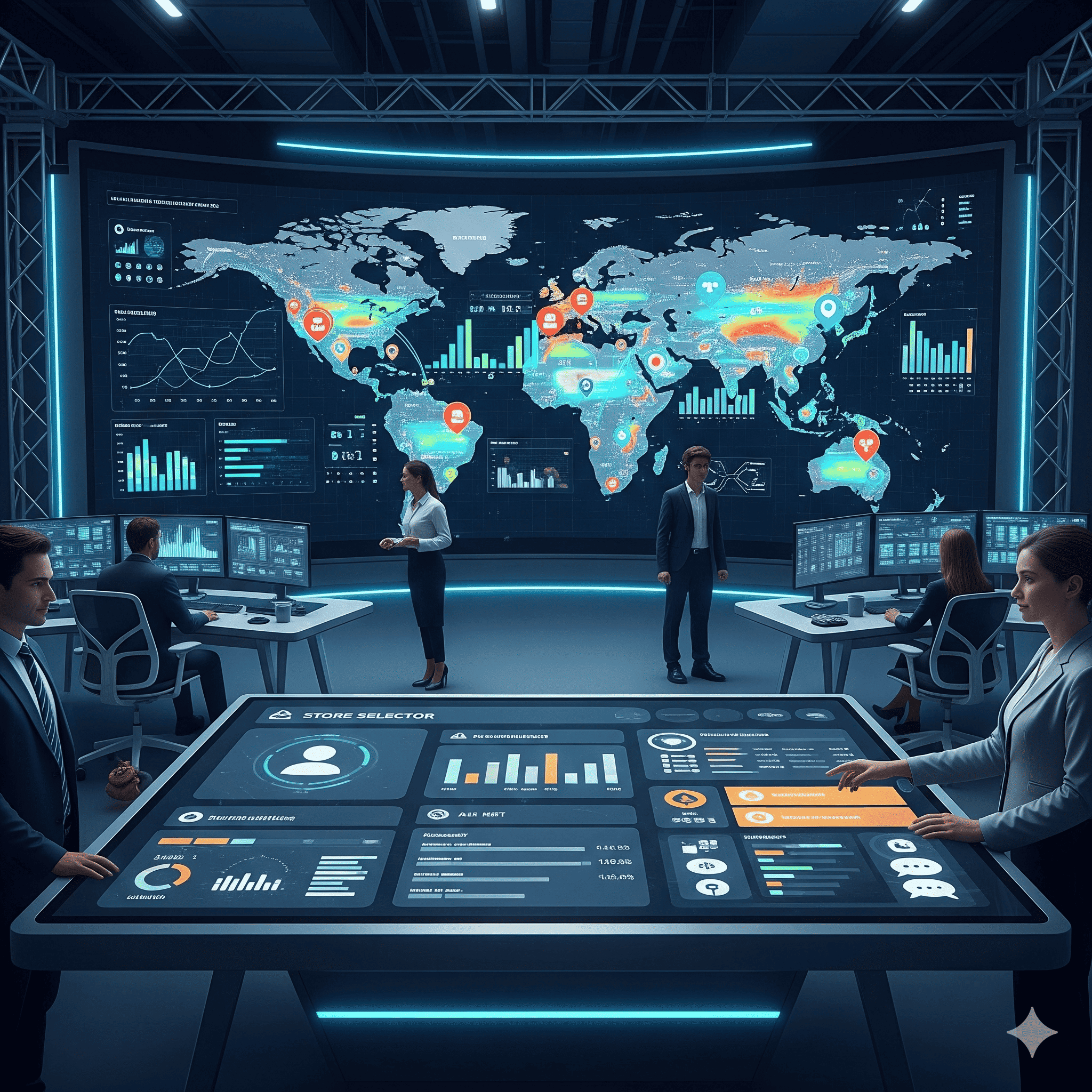 Dashboard showing data from multiple business locations on a map
